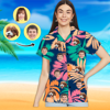 Imagen de Camisa hawaiana con foto de cara personalizada - Camisa hawaiana con cara personalizada para mujer - Los mejores regalos para mujeres - Hojas coloridas - Camisetas como regalo navideño