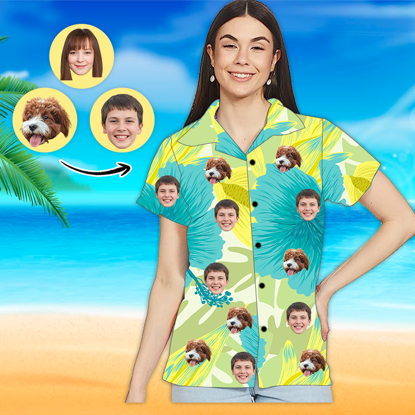 Imagen de Camisa hawaiana con foto de cara personalizada - Camisa hawaiana con estampado integral para mujer - Los mejores regalos para mujeres - Patrón colorido - Camisetas como regalo navideño