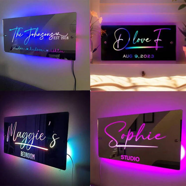 Picture of Personalized Name LED Neon Mirror | Custom Illuminated Name Mirror Sign | Cool Bedroom Decoration or Party Decoration