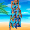Bild von Hawaii-Kleid mit individuellem Gesicht – personalisiertes langes Sommerkleid mit Gesichtern – Sommerkleid mit individuellem Gesichtsfoto als Sommerurlaubsgeschenke für Damen/Mädchen – Blauer Strand