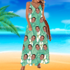 Imagen de Vestido hawaiano con cara personalizada - Vestido largo de verano personalizado con caras - Vestido de verano con foto de cara personalizada como regalo de vacaciones de verano para damas/niñas - Flor verde