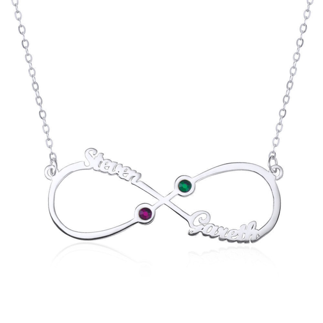 Picture of Personalized Infinity Necklace with Two Customized Names in 925 Sterling Silver