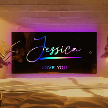 Afbeeldingen van Gepersonaliseerde naam LED-neonspiegel | Op maat verlicht naamspiegelbord | Coolste slaapkamerdecoratie of feestdecoridee