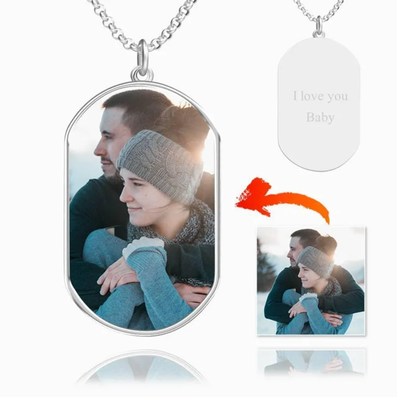 Picture of Personalized Engraved Stainless Steel Kid's Photo Tag Necklace  - Customize With Any Photo | Custom Heart Photo Necklace Love Gifts