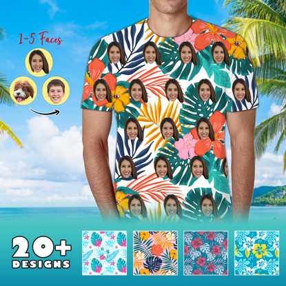Bild von Benutzerdefiniertes Gesichtsfoto-Hawaii-Shirt – personalisiertes Gesicht-Kurzarm-Hawaii-T-Shirt – lässig bedrucktes Strand-Kurzarm-T-Shirt