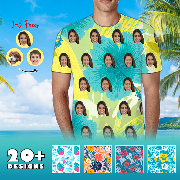 Imagen de Camisa hawaiana con foto de cara personalizada - Camiseta hawaiana de manga corta con cara personalizada - Manga corta de playa estampada informal