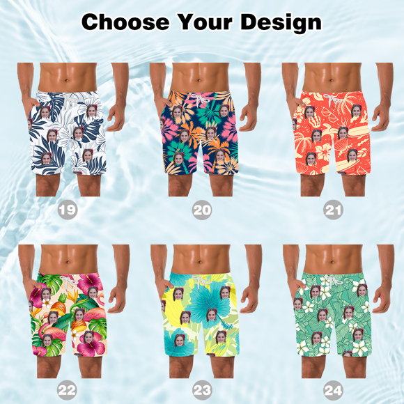 Picture of Custom Face Photo Hawaiian Beach Shorts for Men - Personalized Face Summer Swim Trunks - Best Summer Vacation Gift for Husband or Boyfriends