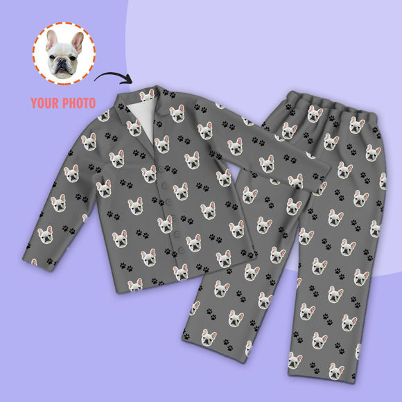 Imagen de Pijamas personalizados Pijamas personalizados con foto de mascota Conjunto completo de pijamas familiares personalizados - Patas de Perro