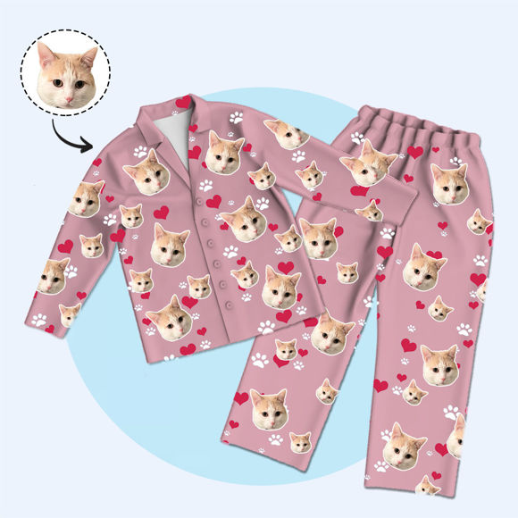 Bild von Maßgeschneiderte Pyjamas Maßgeschneiderte Haustierfoto-Pyjamas Komplettset mit individuell gestalteten Familienpyjamas – Love & Cat Claws