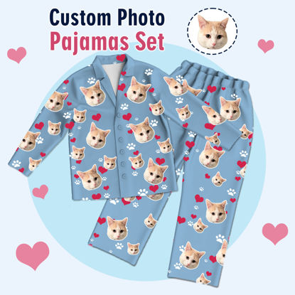 Bild von Maßgeschneiderte Pyjamas Maßgeschneiderte Haustierfoto-Pyjamas Komplettset mit individuell gestalteten Familienpyjamas – Love & Cat Claws