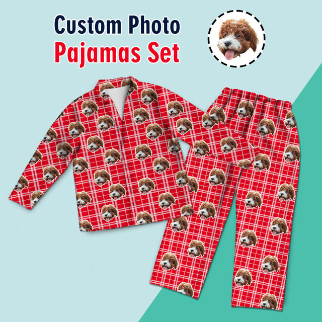 Picture of Customized pajamas Customized photo plaid pajamas Customized casual home pajamas complete set