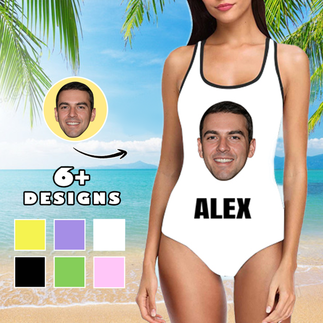 Picture of Customized personalized one-piece swimsuit Customized big avatar & text color one-piece swimsuit