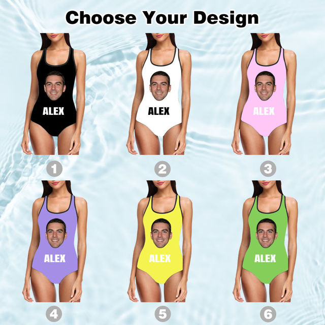 Picture of Customized personalized one-piece swimsuit Customized big avatar & text color one-piece swimsuit
