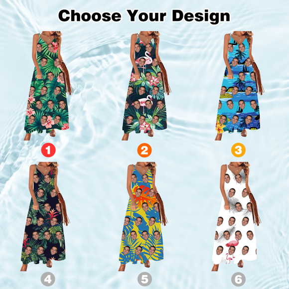 Bild von Hawaii-Kleid mit individuellem Gesicht – personalisiertes langes Sommerkleid mit Gesichtern – Sonnenkleid mit individuellem Gesichtsfoto als Sommerurlaubsgeschenke für Damen/Mädchen