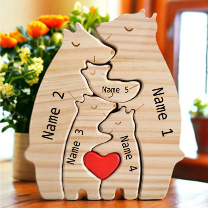 Bild von Personalisiertes Bären-Familienpuzzle aus Holz – Familienandenken, Heimdekoration, Weihnachtsgeschenk für die Familie