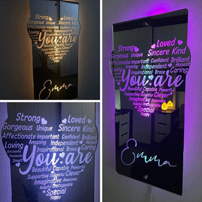 Bild von Personalisierter Namens-LED-Neonspiegel | Personalisierter beleuchteter Namensspiegel | Personalisierter herzförmiger Spiegel, mehrfarbiges Spiegellicht, kreatives Geschenk