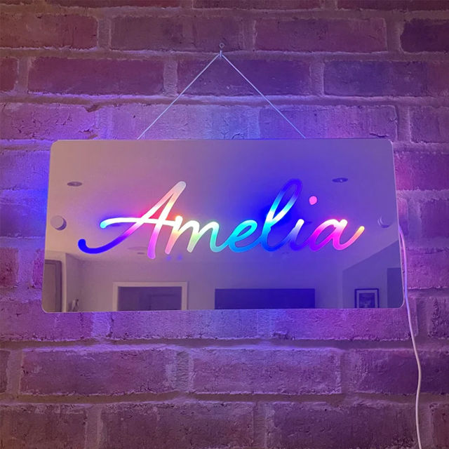 Picture of Personalized Name LED Neon Mirror | Customized Illuminated Name Mirror Sign | LED Customized Neon Lighting Bedroom Sign