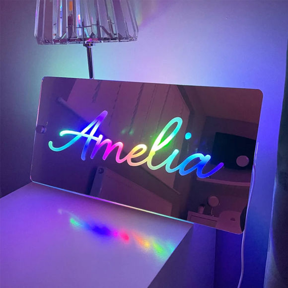 Picture of Personalized Name LED Neon Mirror | Customized Illuminated Name Mirror | LED Customized Neon Lighting Bedroom Sign