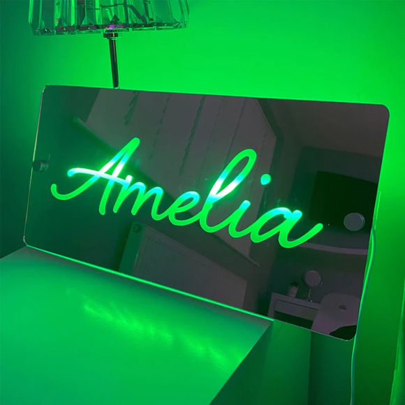 Picture of Personalized Name LED Neon Mirror | Customized Illuminated Name Mirror | LED Customized Neon Lighting Bedroom Sign