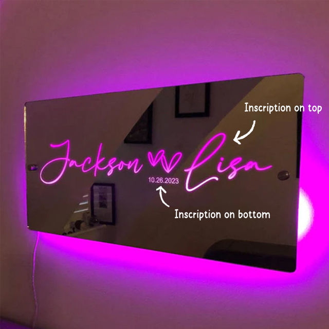 Picture of Personalized name LED neon mirror | Customized illuminated name mirror | Personalized couple name mirror light