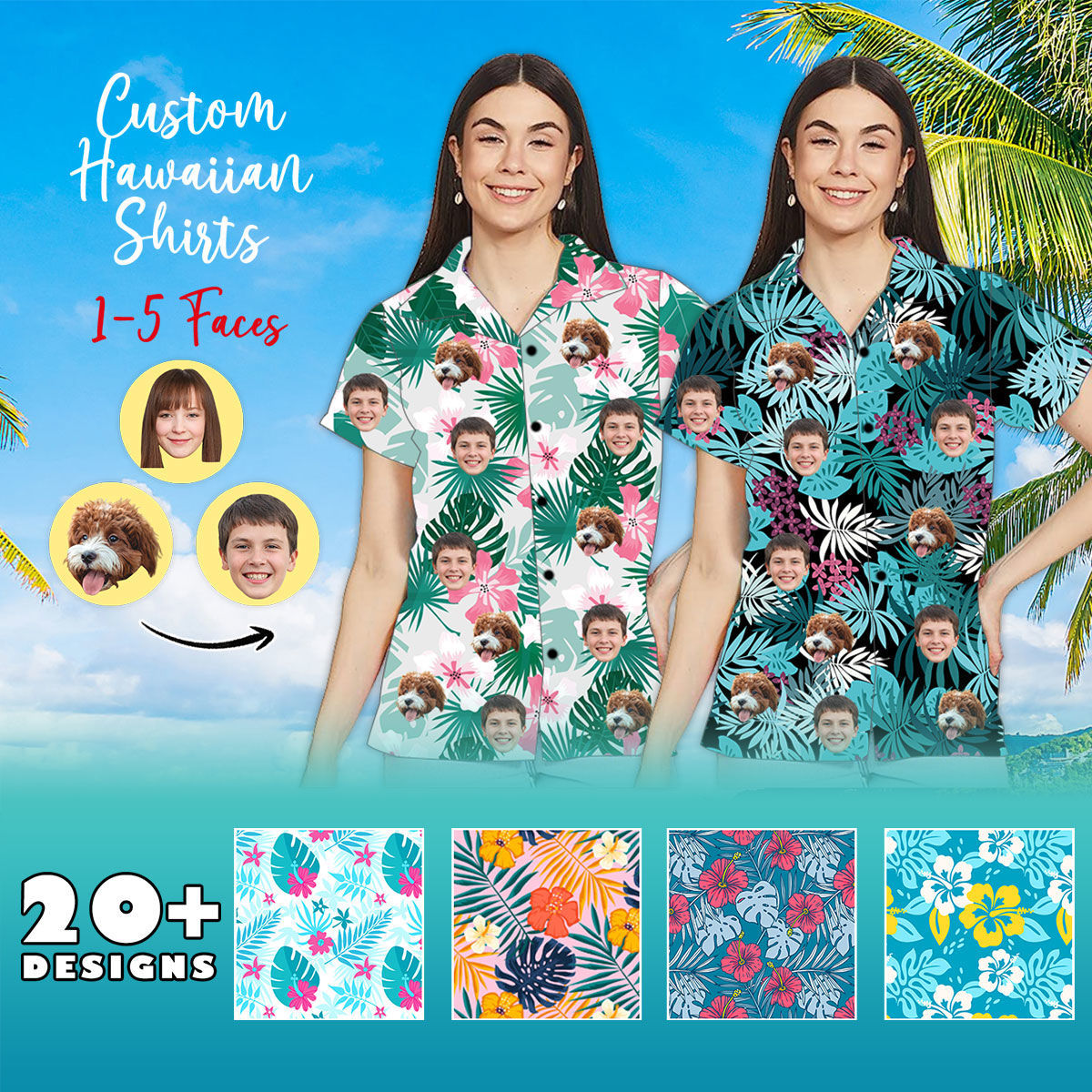 Custom Face Hawaiian Shirt for Women - Personalized Face Photo Hawaiian ...