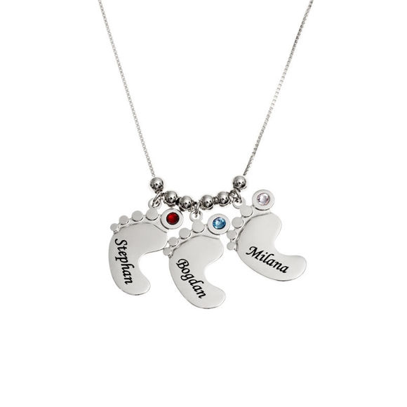 Picture of 925 Sterling Silver Personalized Engraved Baby Feet Necklace - Customize w/ Any Name - Custom Name Necklace in 925 Sterling Silver