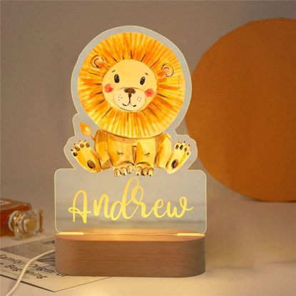 Picture of Custom Name Night Light for Kids - USB Powered Acrylic Lamp Resuable Elephant Lion Lamp Home Decoration - Personalized It With Your Kid's Name