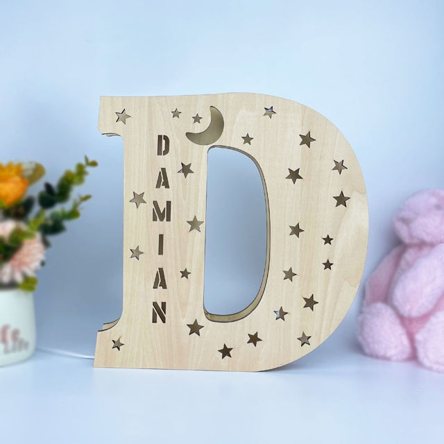 Picture of Personalized Letter Night Light for Wall Decor or Desk Best Gift For Loved Ones- Custom Wooden Engraved Name Night Light 26 Letters Style