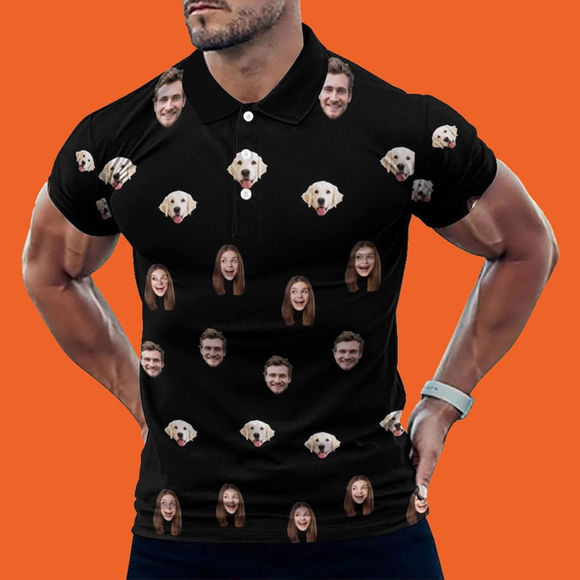 Picture of Customized Polo Shirt - Personalized Polo Shirt with multiple avatars arranged in waves - Personalized Polo Shirt with avatars for men and women