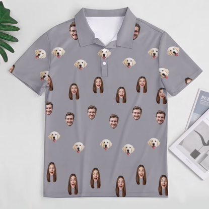 Picture of Customized Polo Shirt - Personalized Polo Shirt with multiple avatars arranged in waves - Personalized Polo Shirt with avatars for men and women