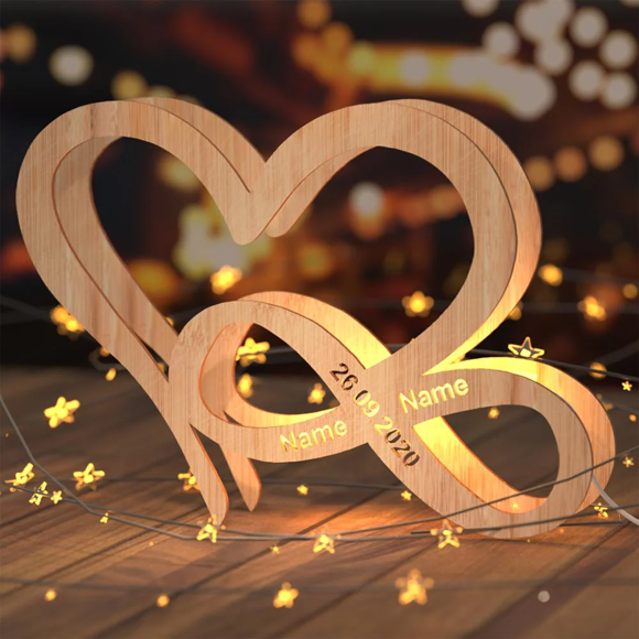 Picture of Personalized Night Lights - Custom Engraved Night Lights - Personalized Text Heart Infinity Symbol Wooden Night Lights