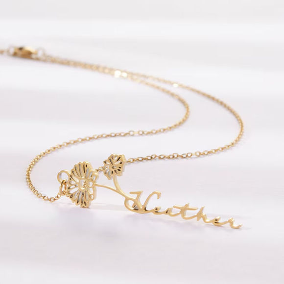 Picture of Custom Name Necklace with Birth Flower - Flower Name Necklace - Best Gifts Wedding Necklace