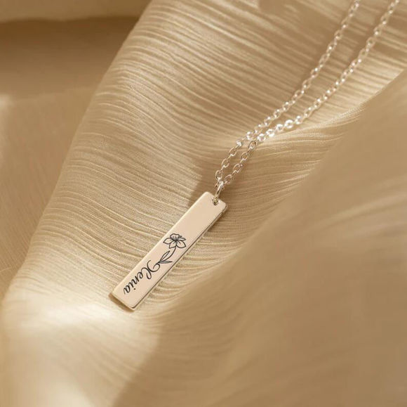 Picture of Custom Birth Flower Necklace with Strip Shape - Unique Personalized  Birth Flower Necklace With Names - Best Wedding Bridesmaid Gift Necklaces