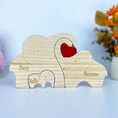 Picture of Custom Wooden Elephants Family Puzzle - Personalized Wooden Elephants Puzzle with Family Names - Family Keepsake Gift - Home Decor Gift