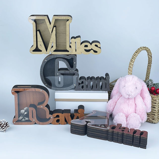 Picture of Personalized Wooden Name Piggy-Bank for Kids - Transparent Money Saving Box - Best Birthday and Christmas Gift