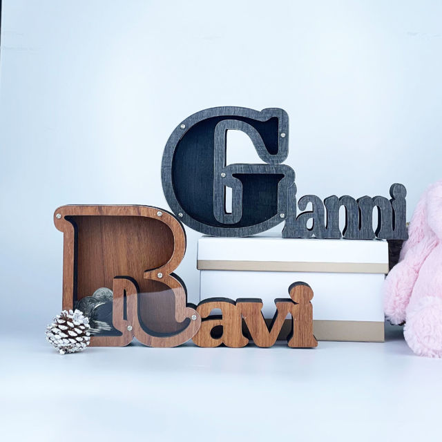 Picture of Personalized Wooden Name Piggy-Bank for Kids - Transparent Money Saving Box - Best Birthday and Christmas Gift