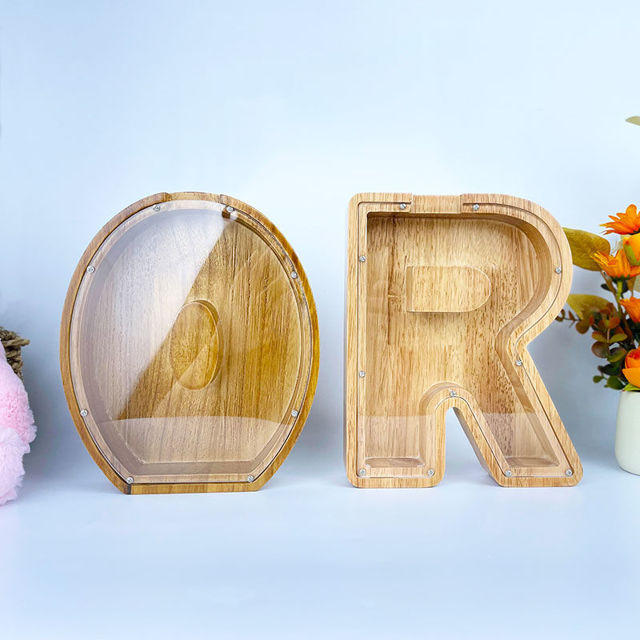 Picture of Personalized Wooden Piggy Bank for Kids Boys Girls - Large Piggy Banks 26 English Alphabet Letter - Best Gift for Children on Birthday or Christmas