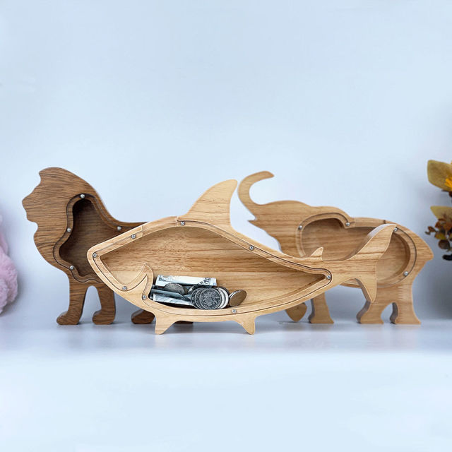 Picture of Personalized Wooden Animal Piggy Bank for Kids - Wooden Animal Coin Bank - Best Gift For Birthday And Christmas