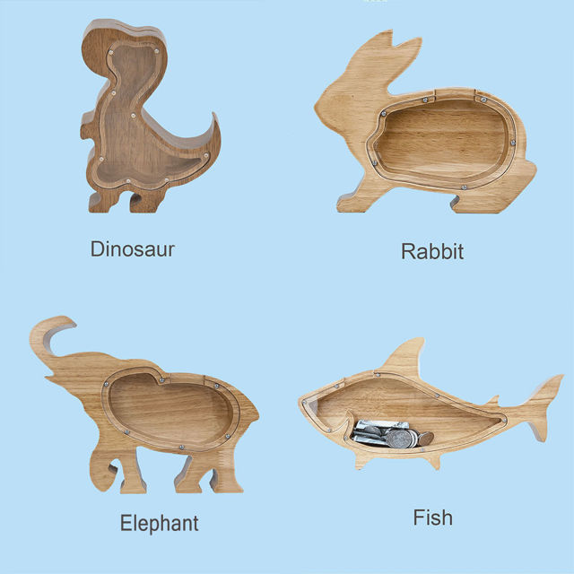 Picture of Personalized Wooden Animal Piggy Bank for Kids - Wooden Animal Coin Bank - Best Gift For Birthday And Christmas