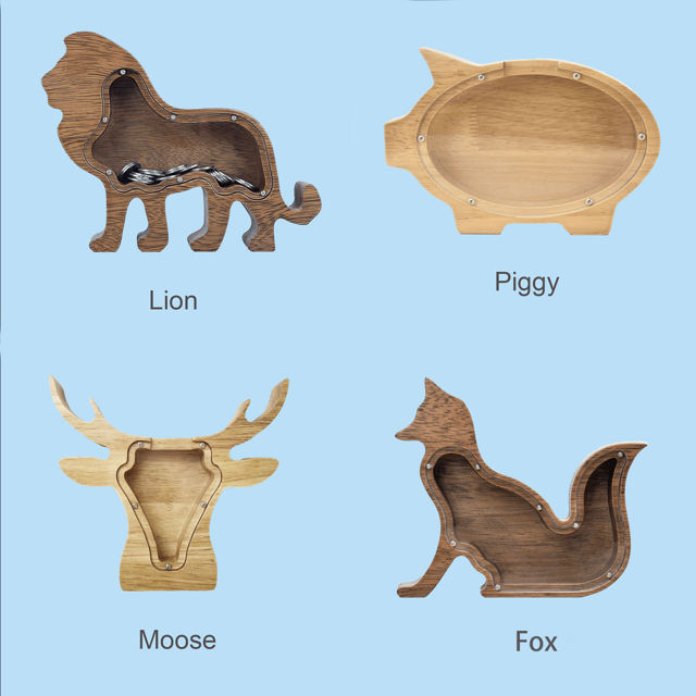 Picture of Personalized Wooden Animal Piggy Bank for Kids - Wooden Animal Coin Bank - Best Gift For Birthday And Christmas