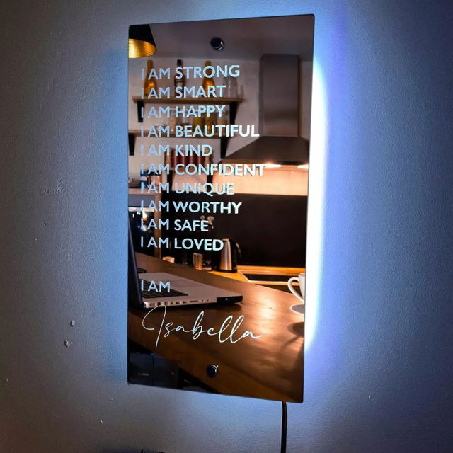 Picture of Personalized Name LED Neon Sign Mirror - Customized Illuminated Name Mirror - Personalized Affirmation Mirror - Wall Art Light Up Mirror - Best Birthday, Anniversary & Christmas Gift