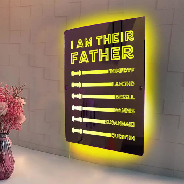 Picture of Personalized I Am Their Father LED Neon Mirror - Personalized Kids Names LED Neon Sign Mirror - Best Father's Day Gift for Dad