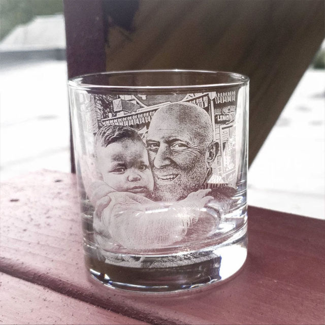 Picture of Custom 3D Laser Whiskey Glass Cup - Etched Photo Rocks Glass - PBest Gift For Father's Day, Holiday, Christmas and birthday