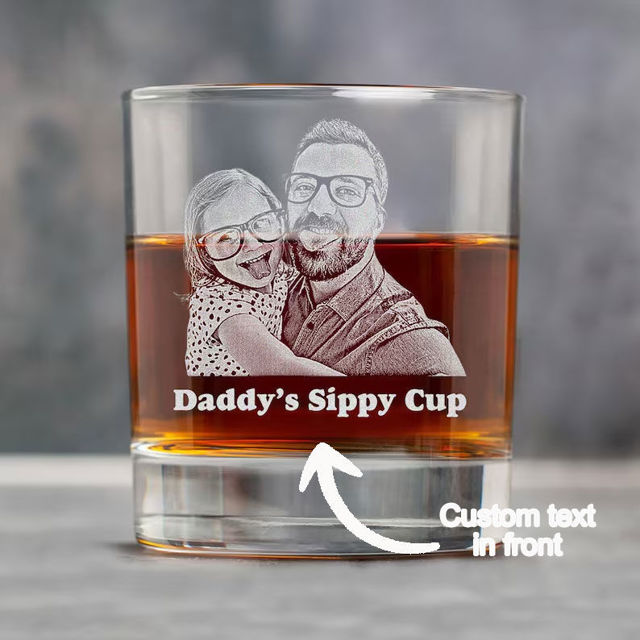 Picture of Custom 3D Laser Whiskey Glass Cup - Etched Photo Rocks Glass - PBest Gift For Father's Day, Holiday, Christmas and birthday