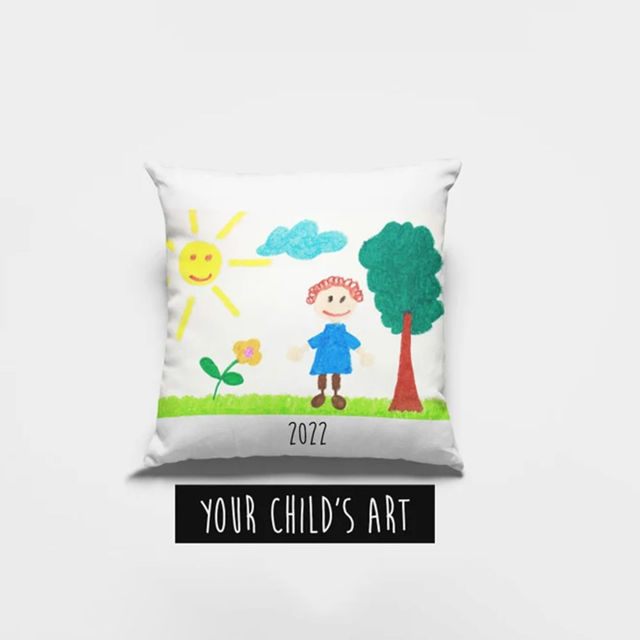 Picture of Personalized Kids Artwork Pillow Case  - Custom Pillow Case With Kids' drawing  - Unique Birthday Gift And Home Decor