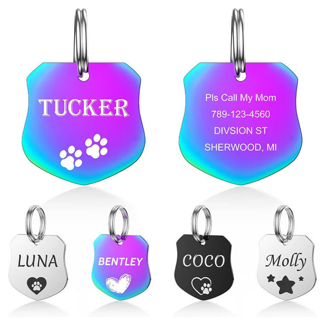 Picture of Personalized Tag for Pets With Multiple Shapes & Colors - Customized With Telephone Number - Best Gift for Pet Lovers