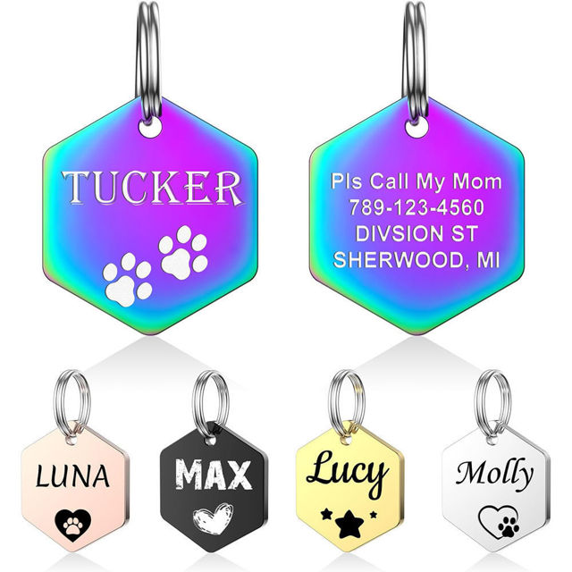 Picture of Personalized Tag for Pets With Multiple Shapes & Colors - Customized With Telephone Number - Best Gift for Pet Lovers
