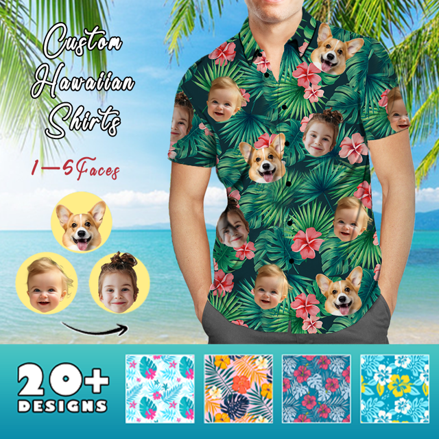 Picture of Custom Face Photo Hawaiian Shirts & Shorts - Personalized Face Photo Short Sleeve Casual Hawaiian Shirts for Family - Best Summer Beach Party Shirts - Style #1