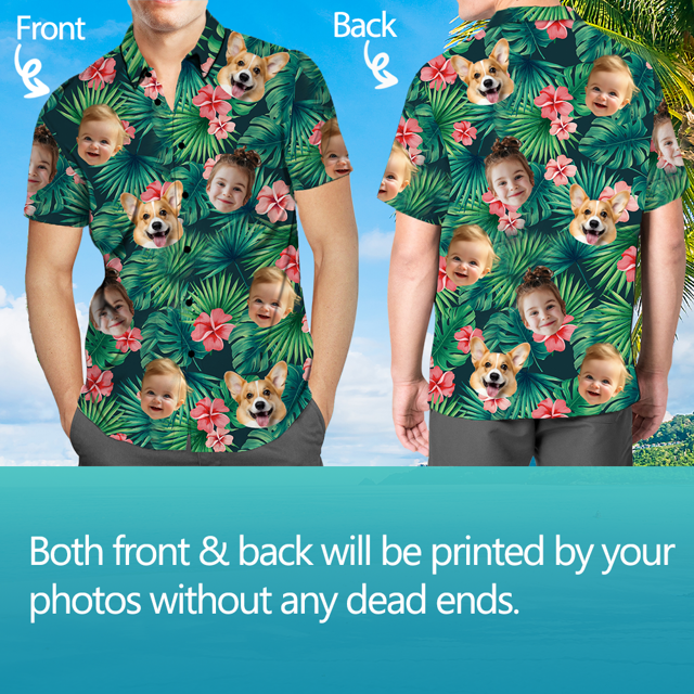 Picture of Custom Face Photo Hawaiian Shirts & Shorts - Personalized Face Photo Short Sleeve Casual Hawaiian Shirts for Family - Best Summer Beach Party Shirts - Style #1