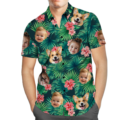 Picture of Custom Face Photo Hawaiian Shirts & Shorts - Personalized Face Photo Short Sleeve Casual Hawaiian Shirts for Family - Best Summer Beach Party Shirts - Style #1